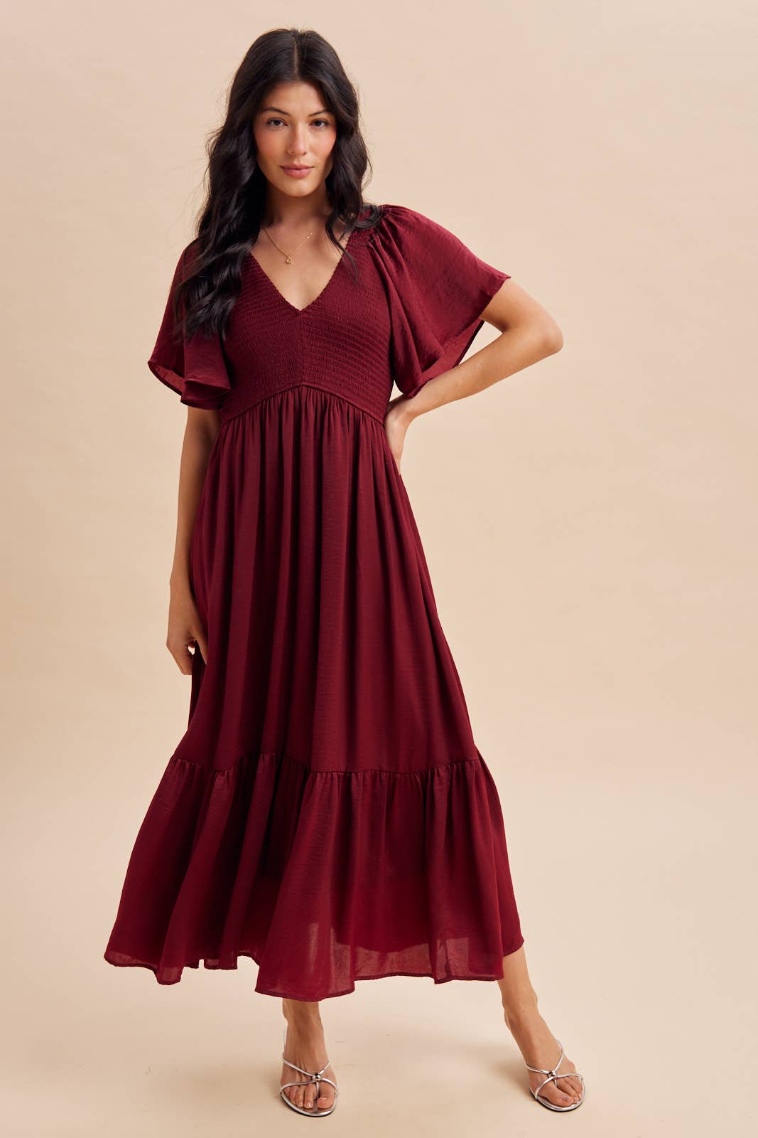 Smocked Satin Dress