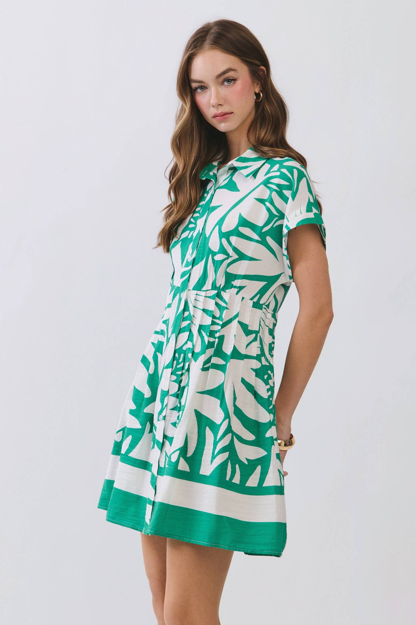 Tropical Print Button Down Mini Dress
