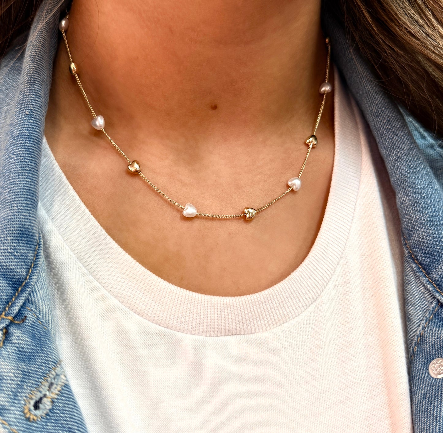 Pearl/Gold Heart Necklace