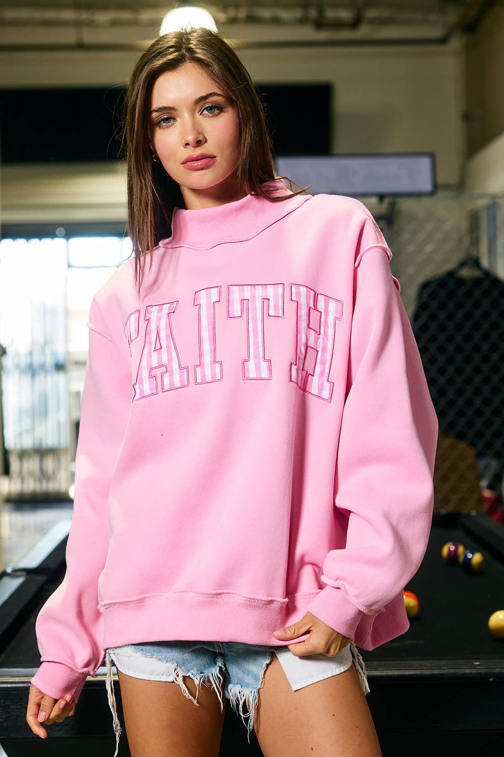Embroidered "FAITH" Mock Neck