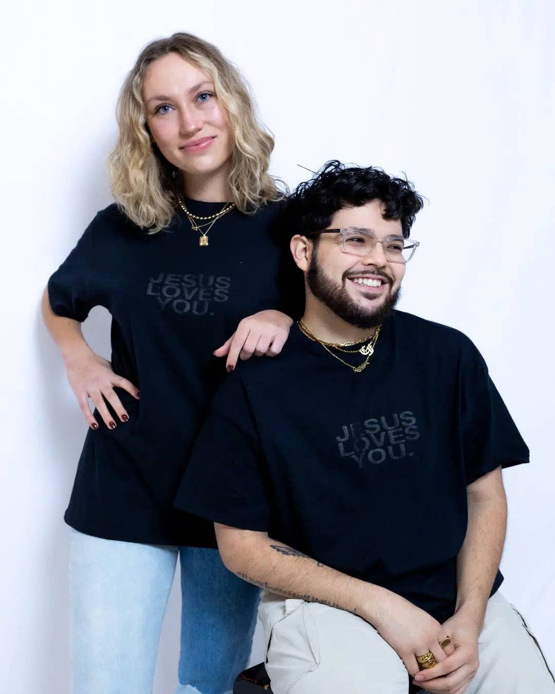Black Puff Jesus Loves You Tee
