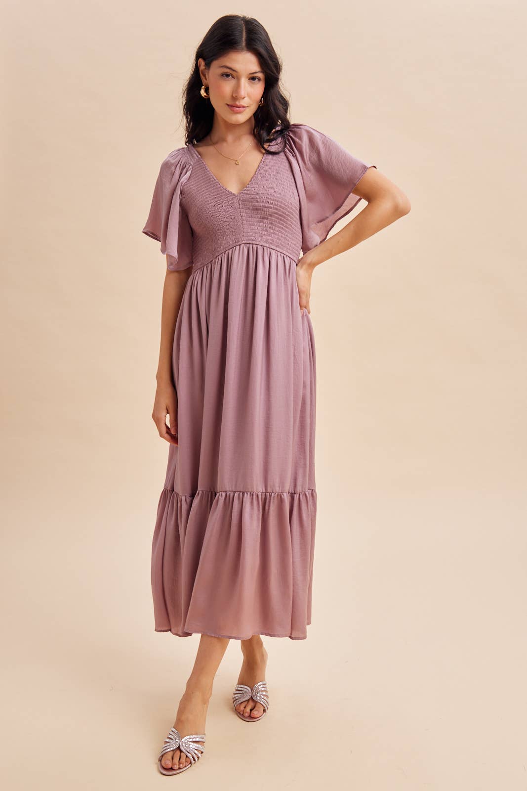 Smocked Satin Dress