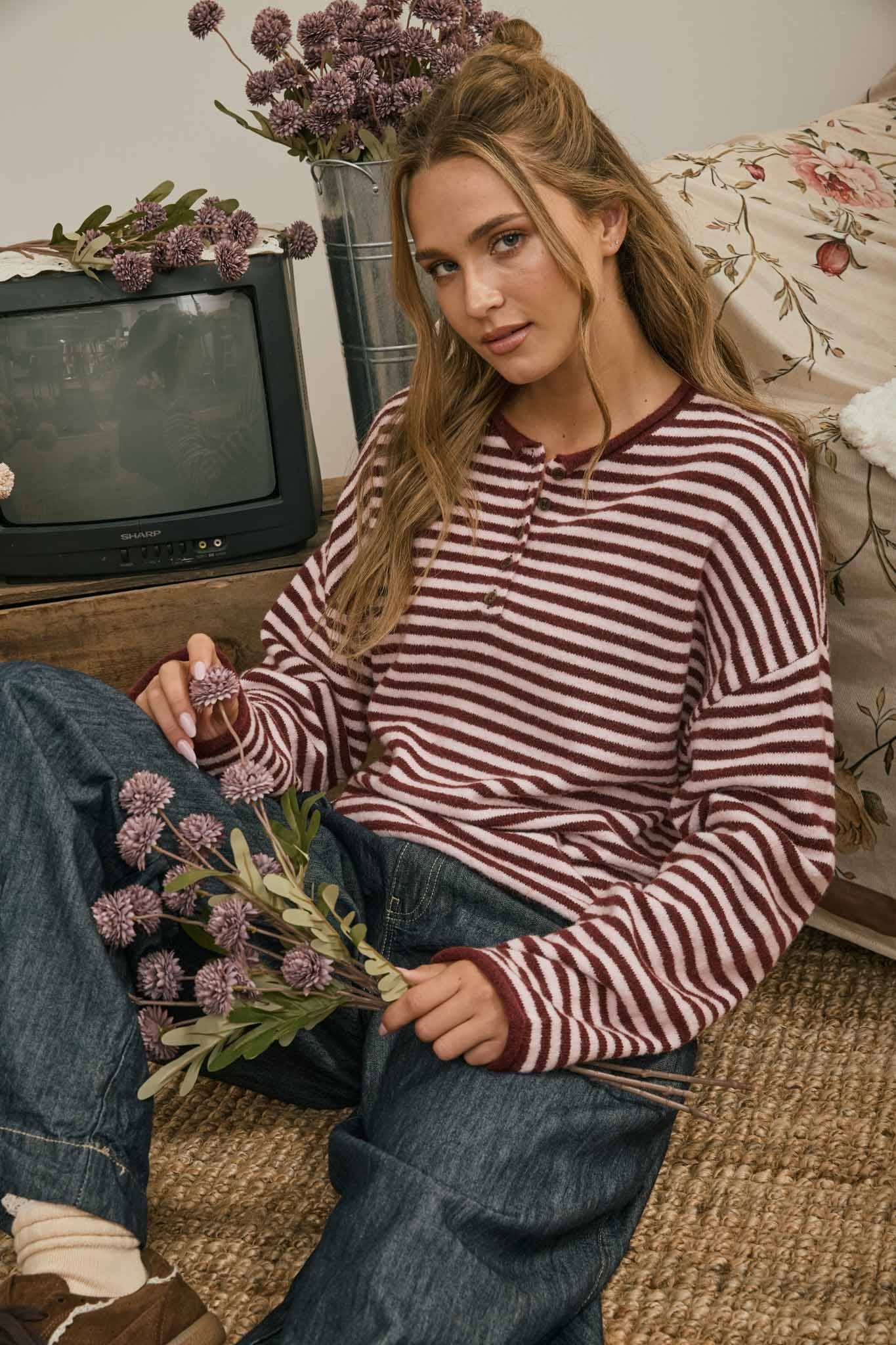 Henley Stripe Top