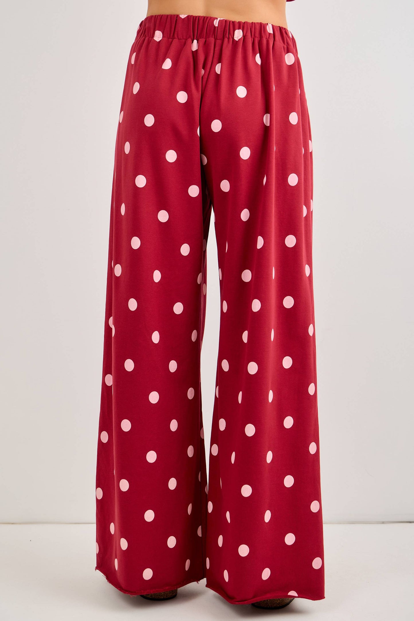 Polka Dot Print Wide-Leg Knit Lounge Pants