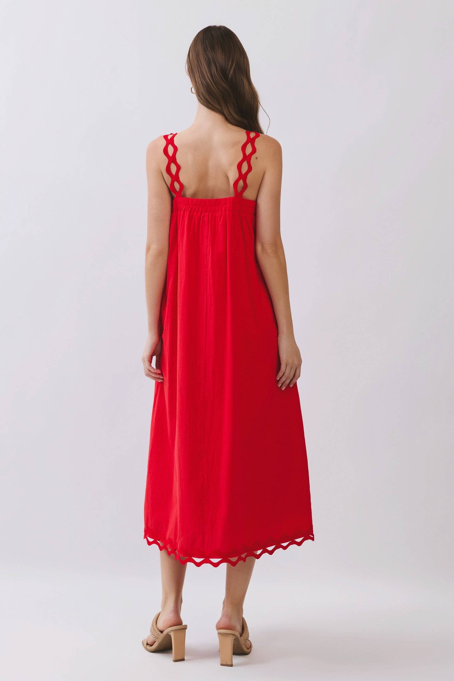 Scallop Strap Relaxed Fit Midi Dress