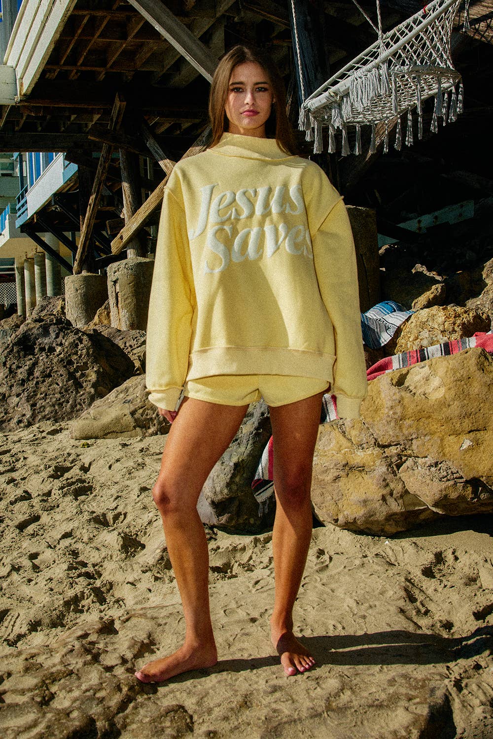 'JESUS SAVES' Mock Neck Sweatshirt