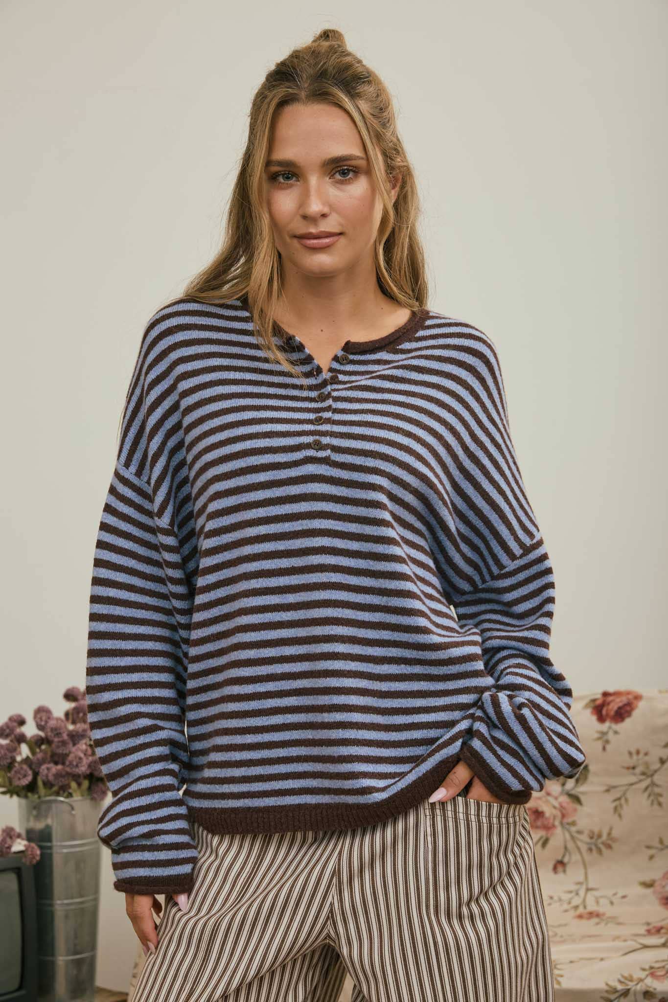 Henley Stripe Top
