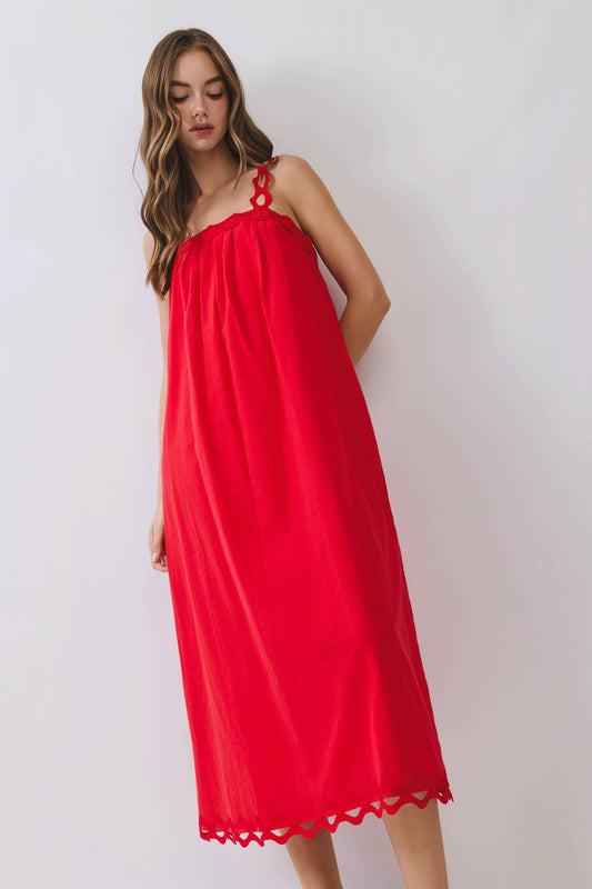 Scallop Strap Relaxed Fit Midi Dress