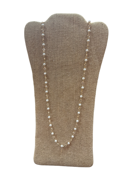 Long Pearl Diamond Necklace