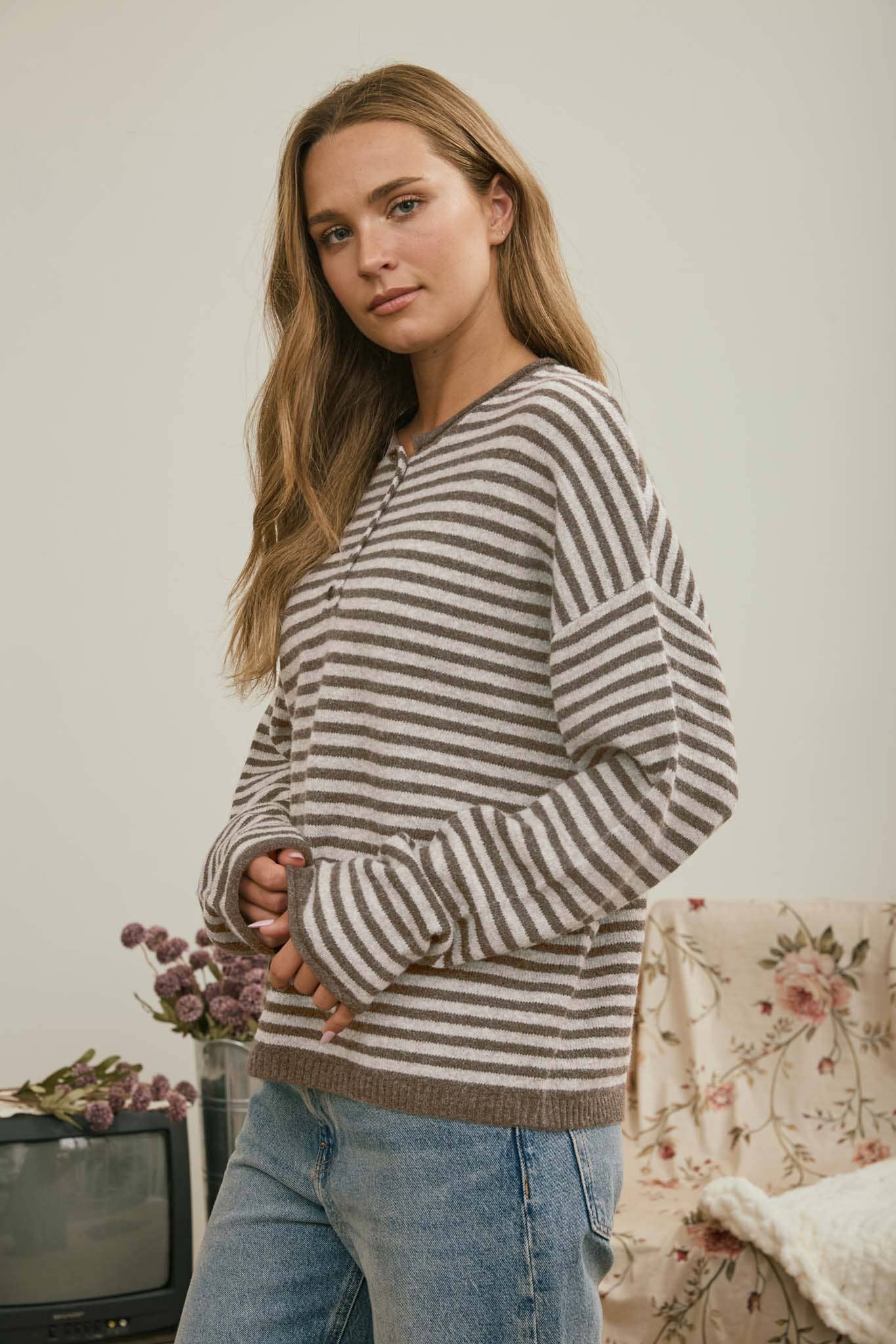 Henley Stripe Top