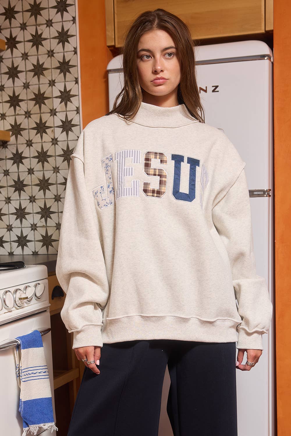 JESUS Patchwork Mock-neck