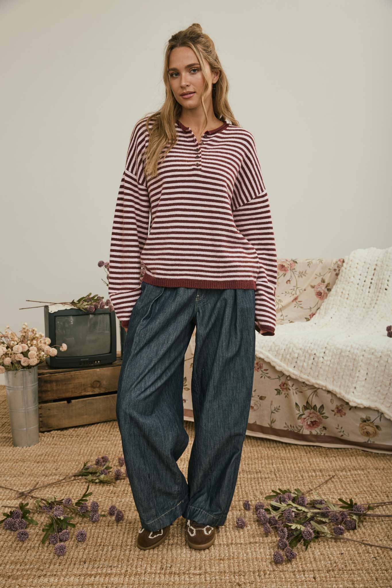 Henley Stripe Top