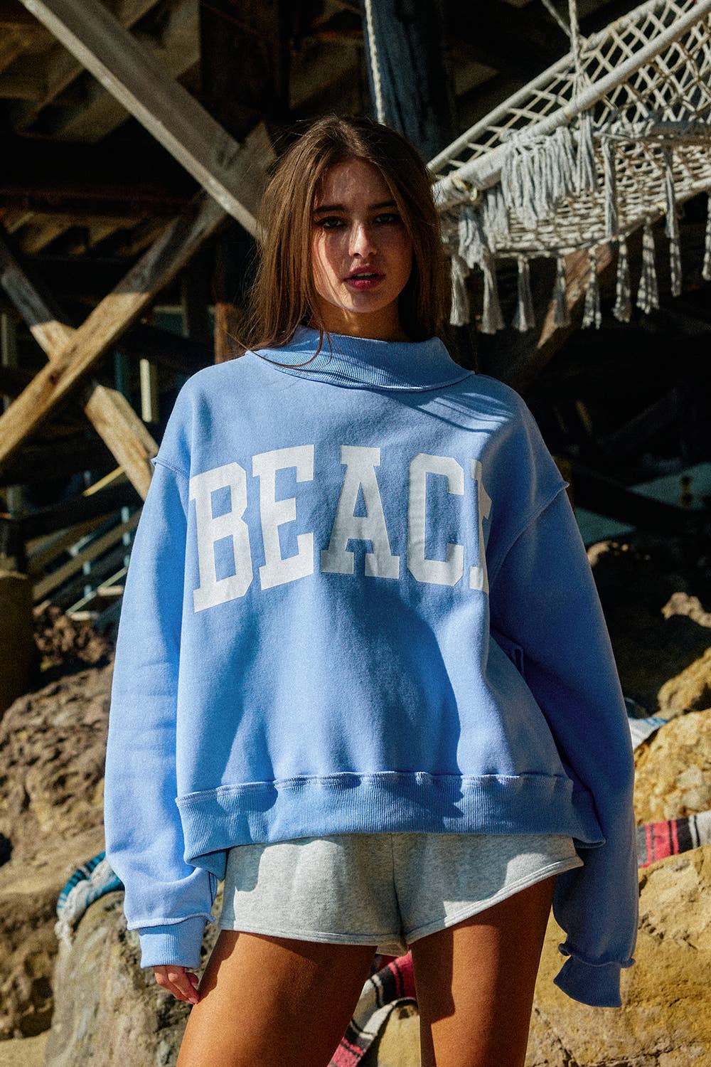 BEACH Reversible Mock-neck Crop Sweatshirt