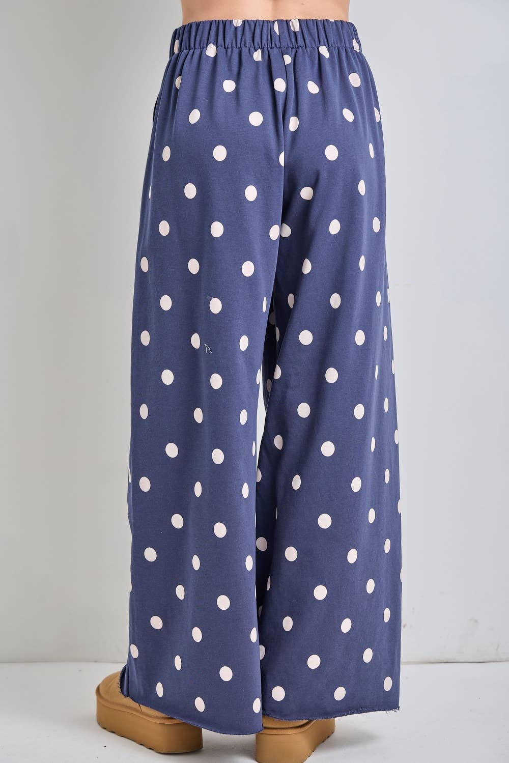 Polka Dot Print Wide-Leg Knit Lounge Pants