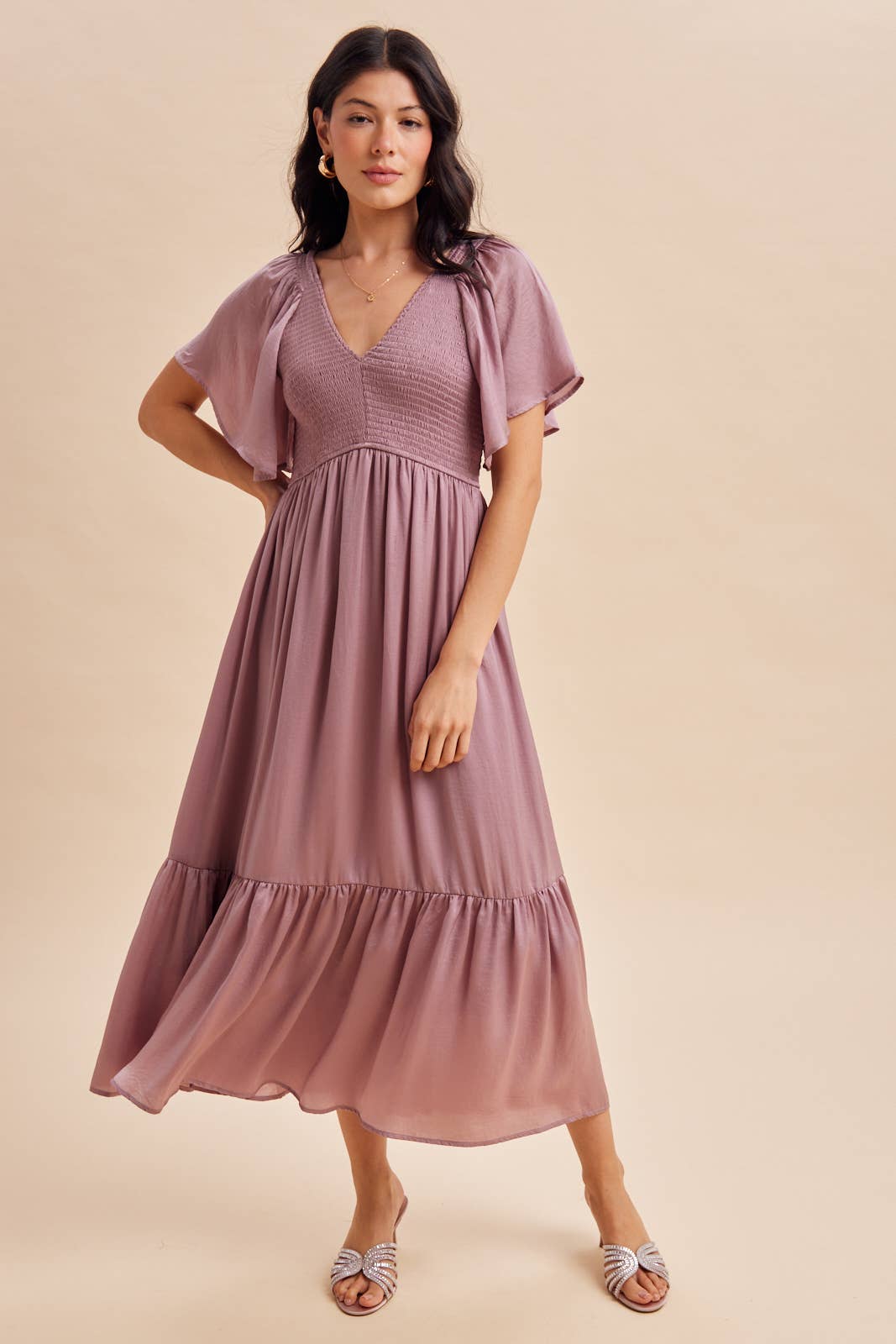 Smocked Satin Dress