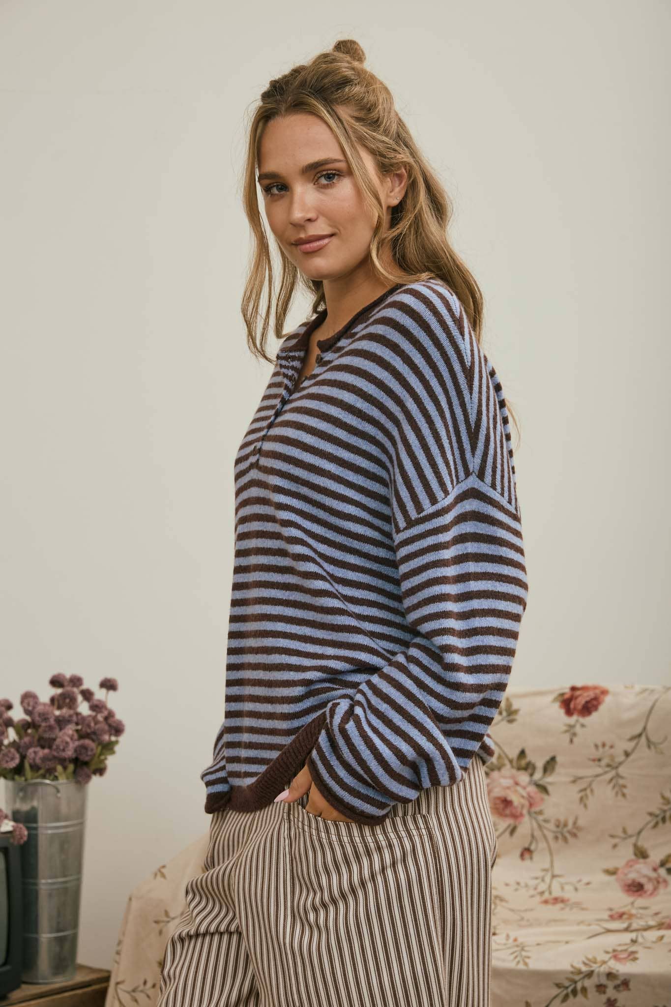 Henley Stripe Top