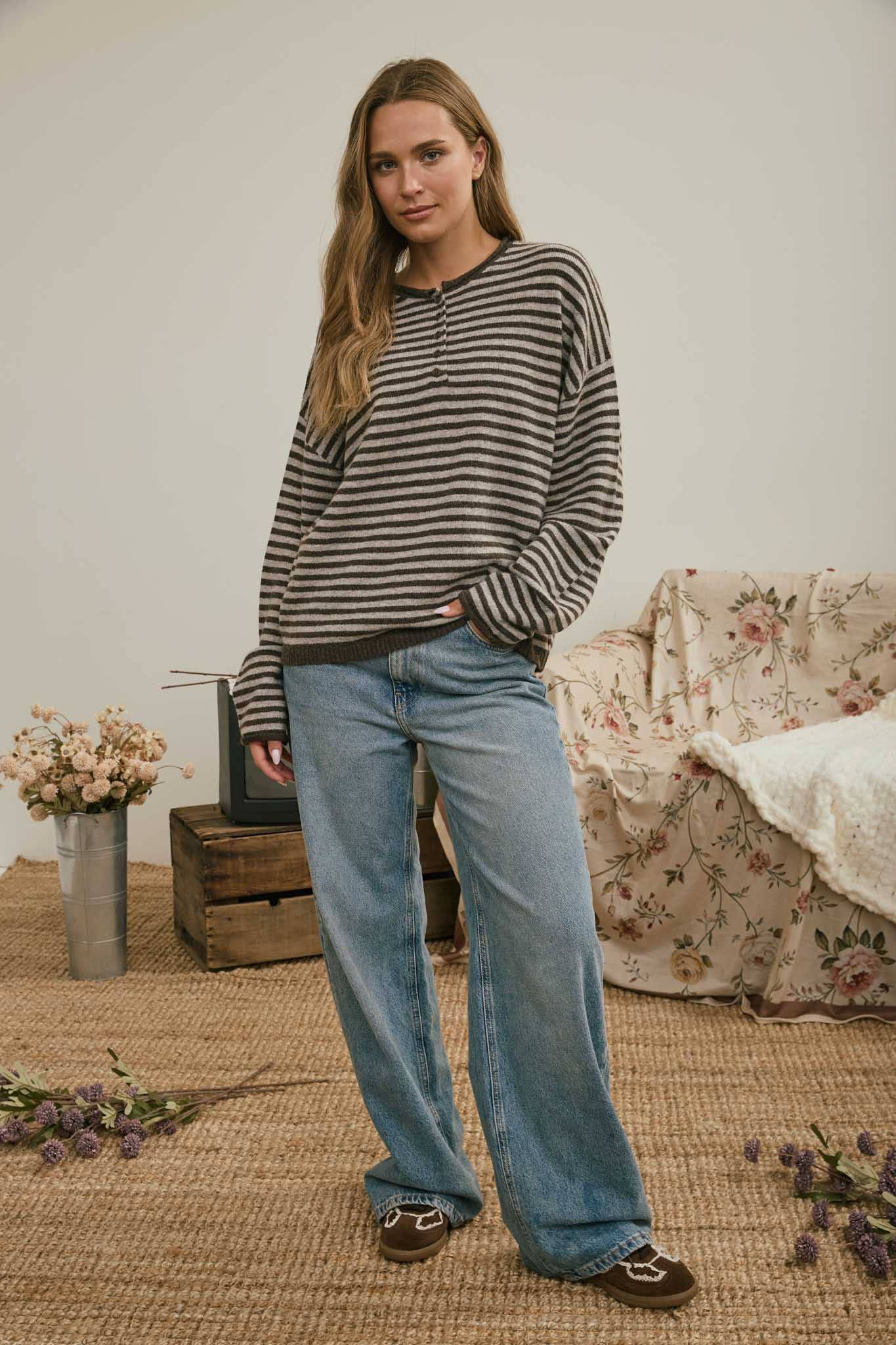 Henley Stripe Top