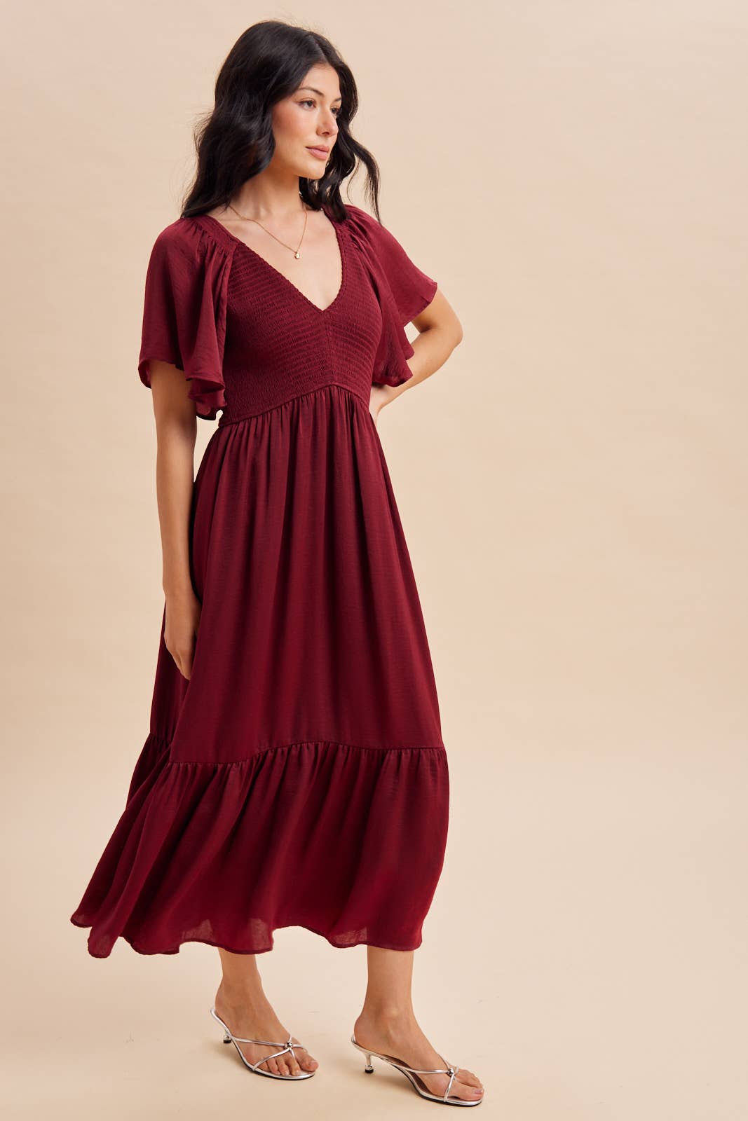 Smocked Satin Dress