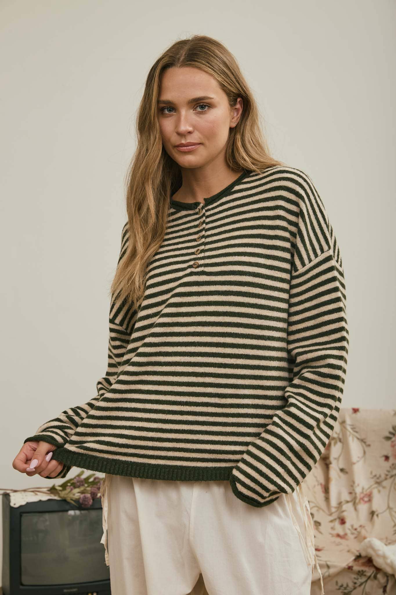 Henley Stripe Top