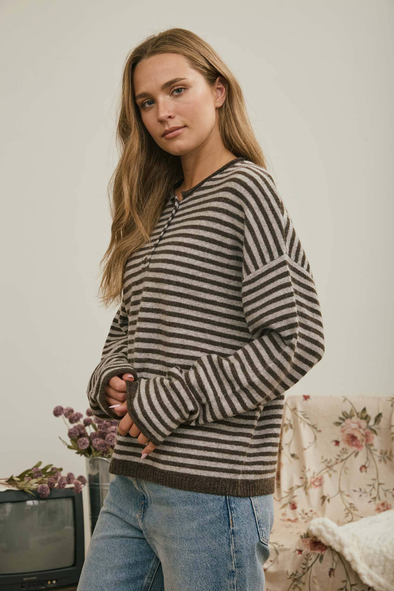Henley Stripe Top
