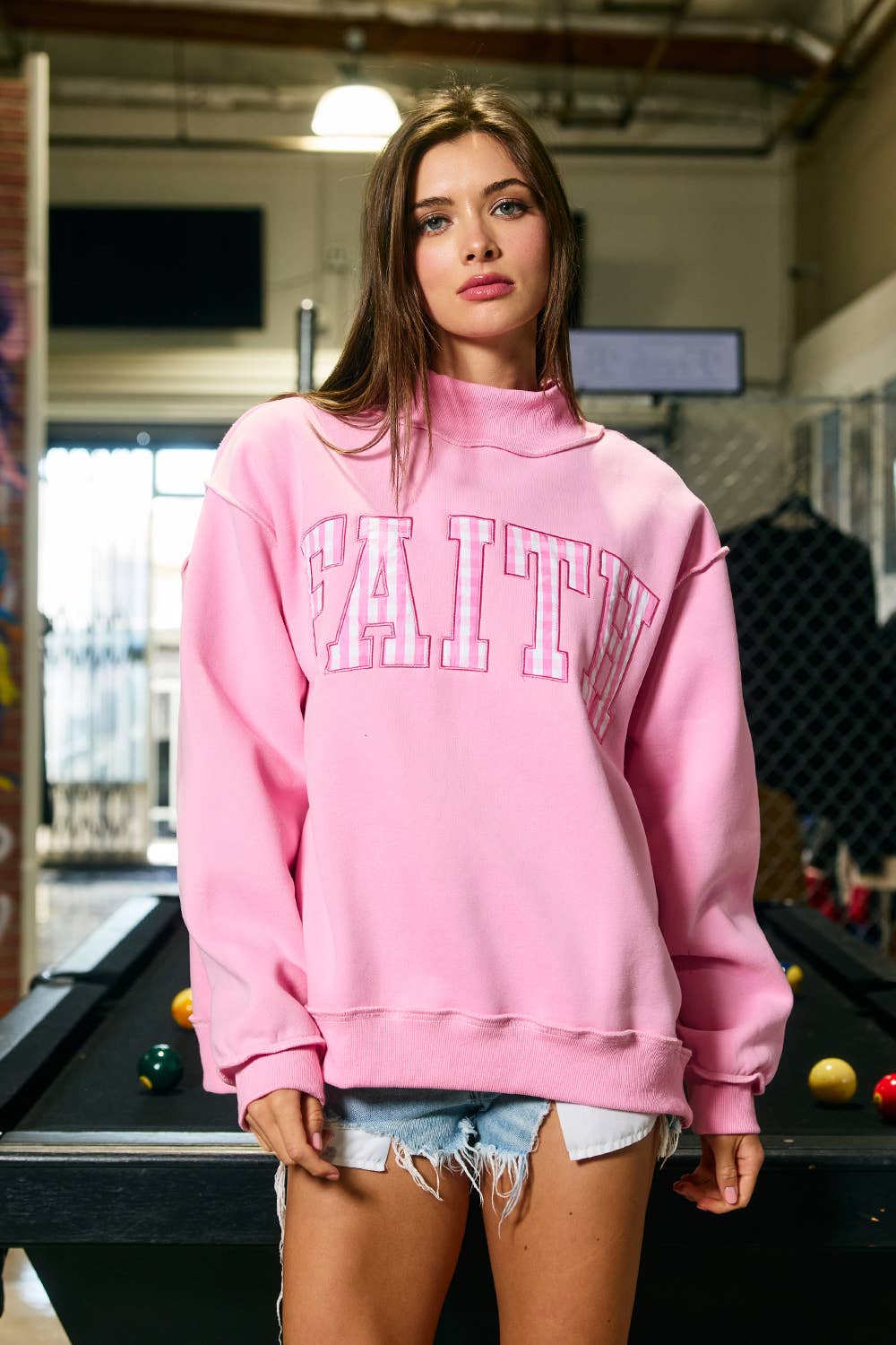 Embroidered "FAITH" Mock Neck