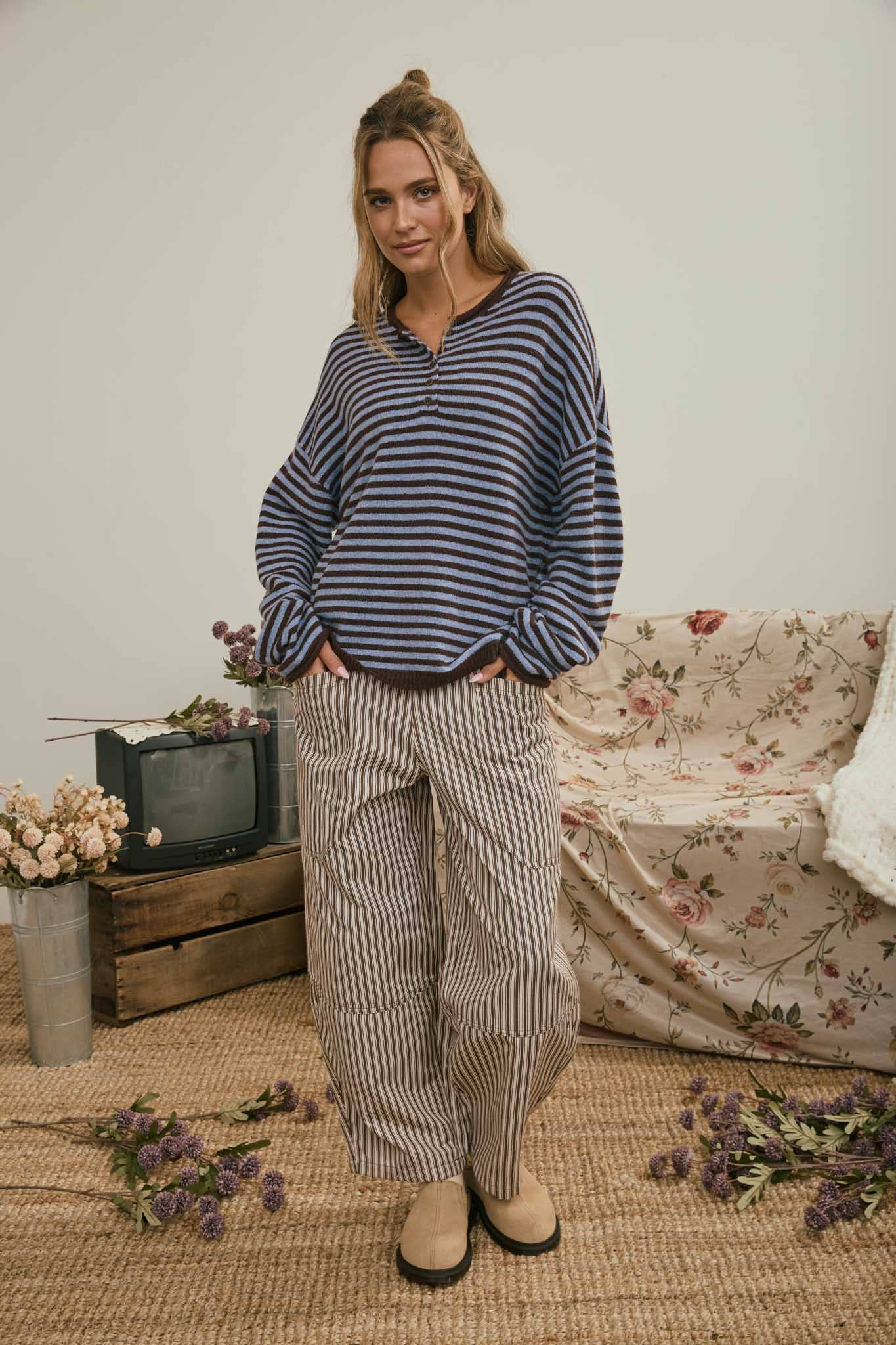 Henley Stripe Top