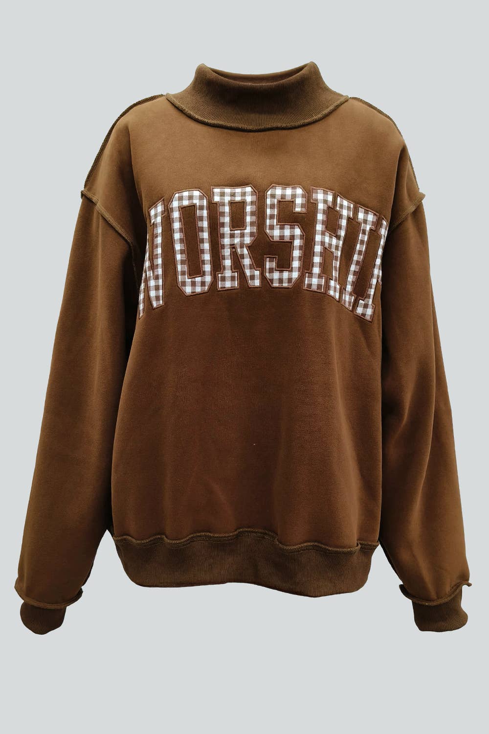 Gingham "WORSHIP" Mock Neck Sweatshirt