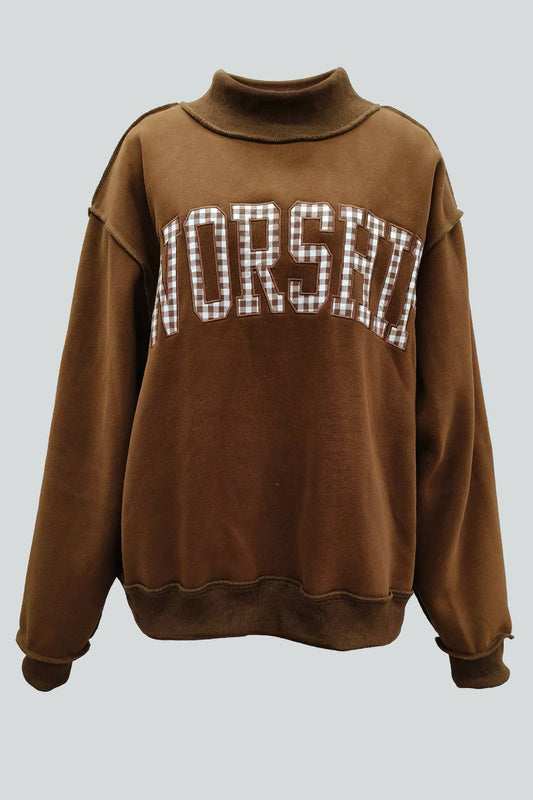Gingham "WORSHIP" Mock Neck Sweatshirt