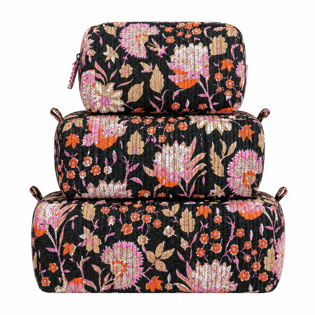 Black Floral Quilted Bag Print