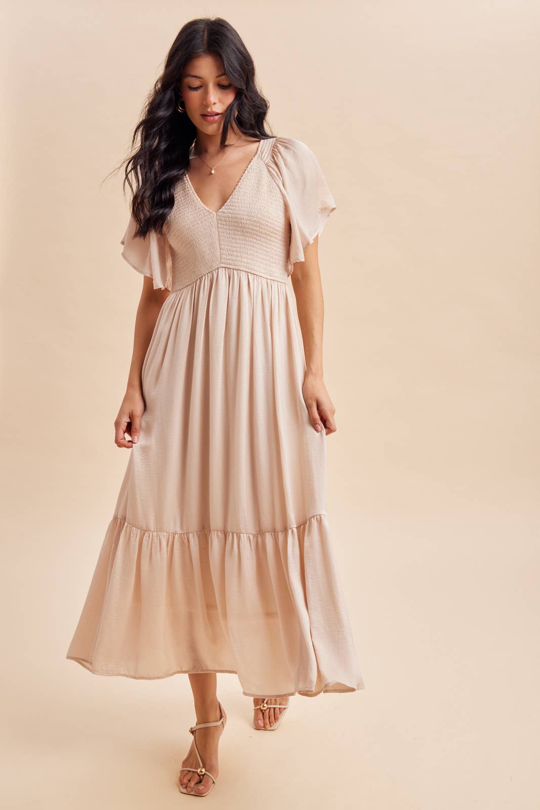 Smocked Satin Dress