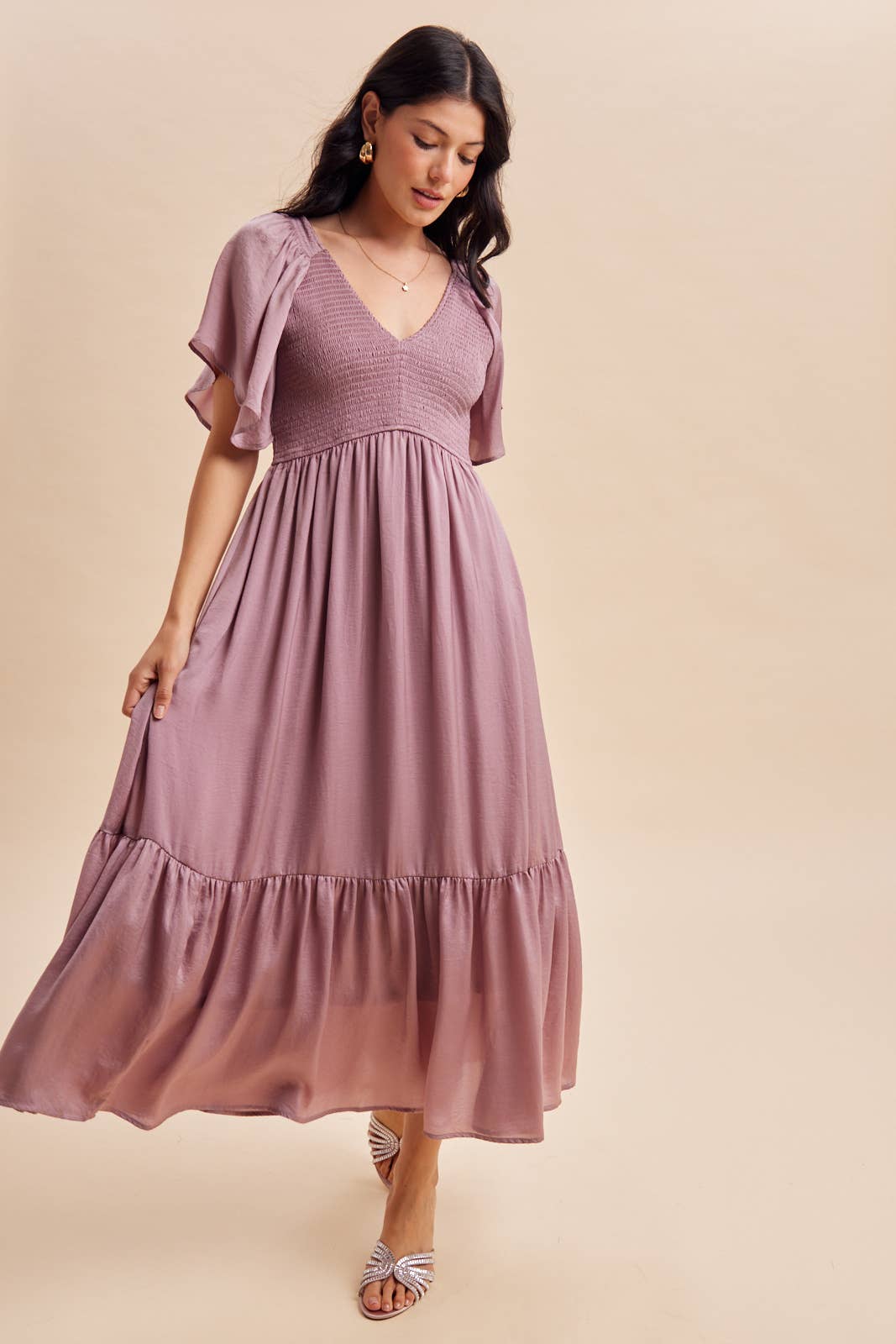 Smocked Satin Dress