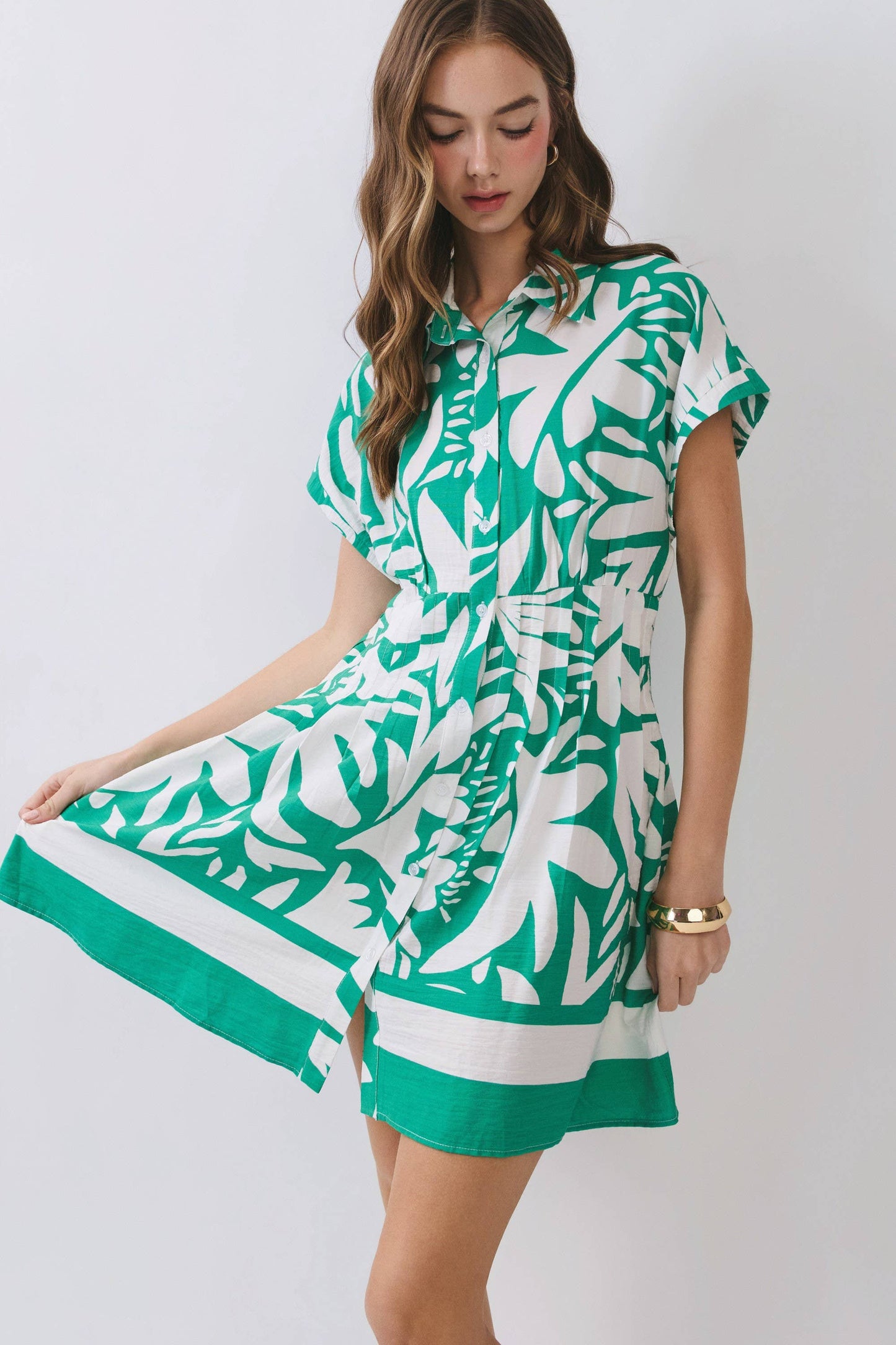 Tropical Print Button Down Mini Dress