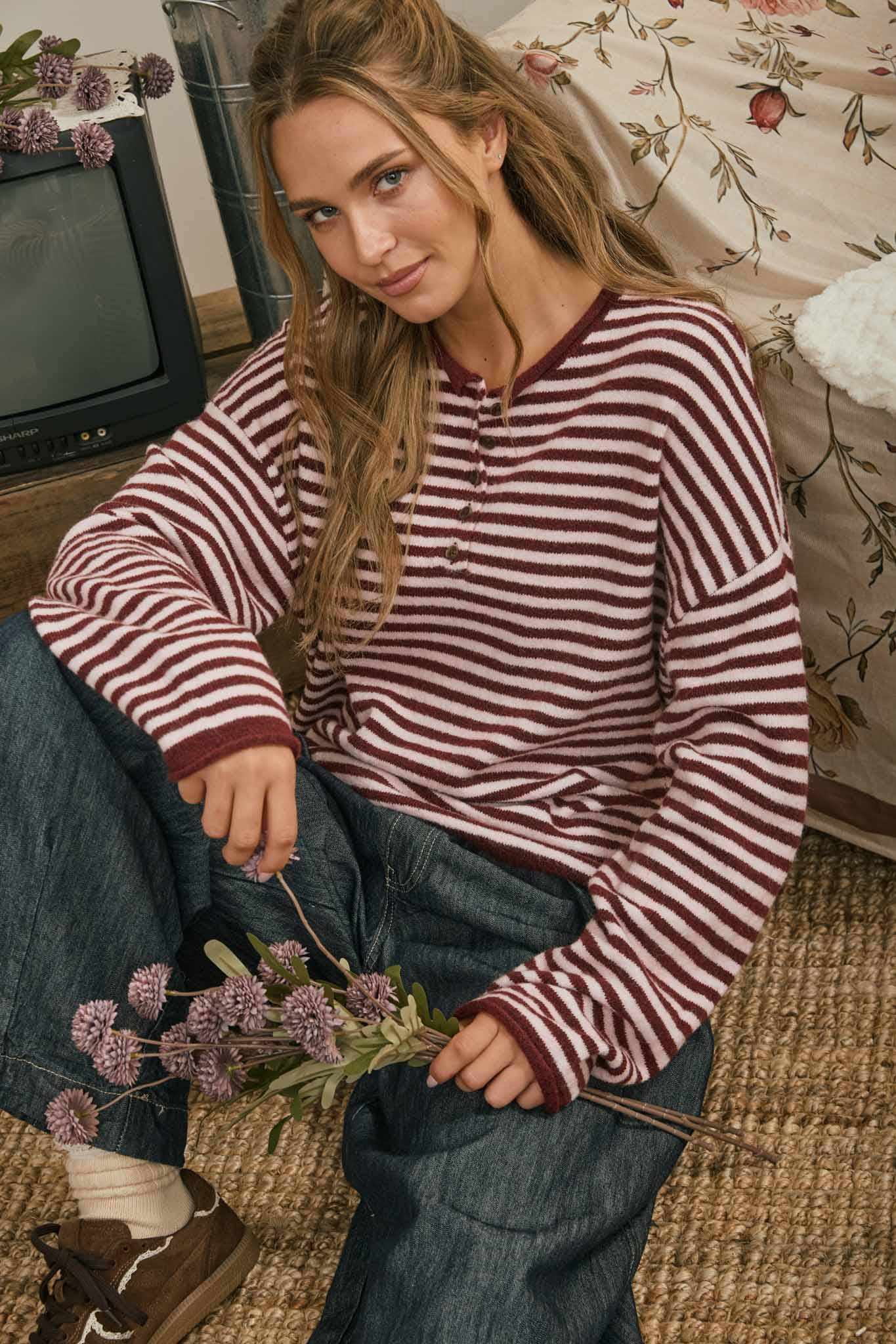 Henley Stripe Top
