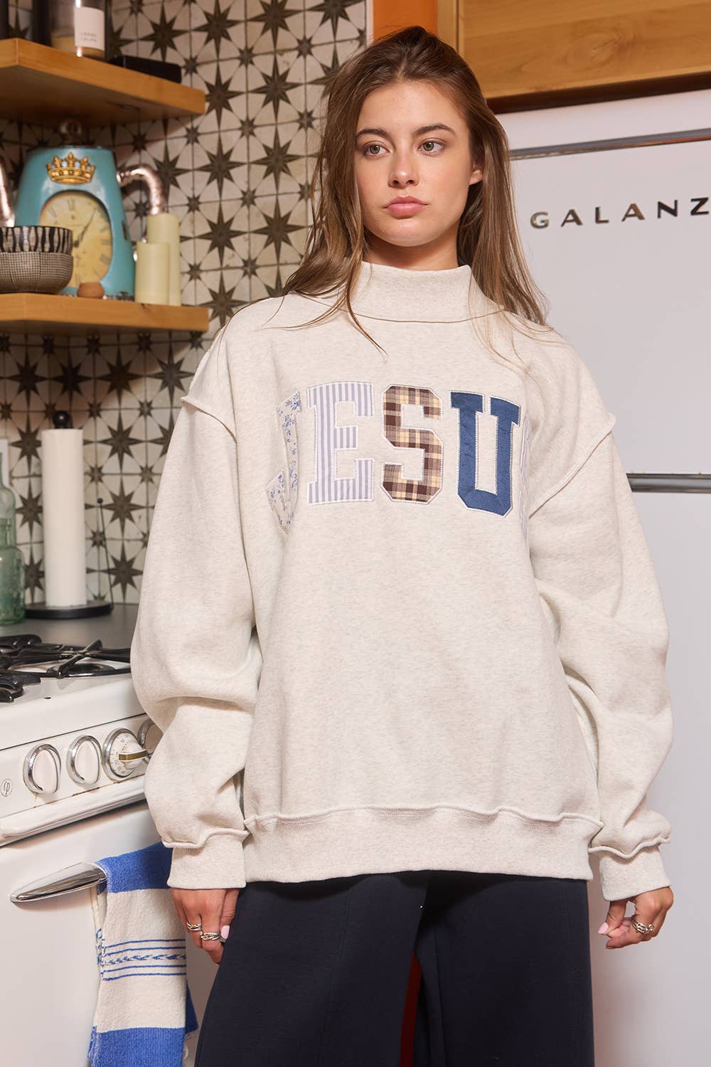 JESUS Patchwork Mock-neck