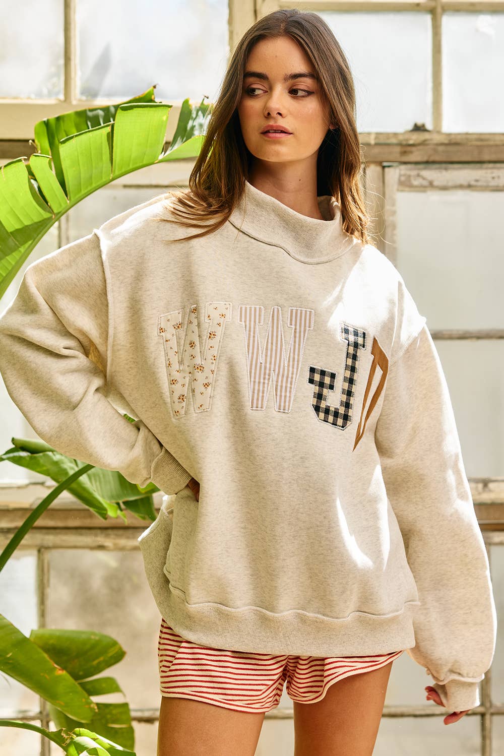 WWJD Patchwork Mock-neck