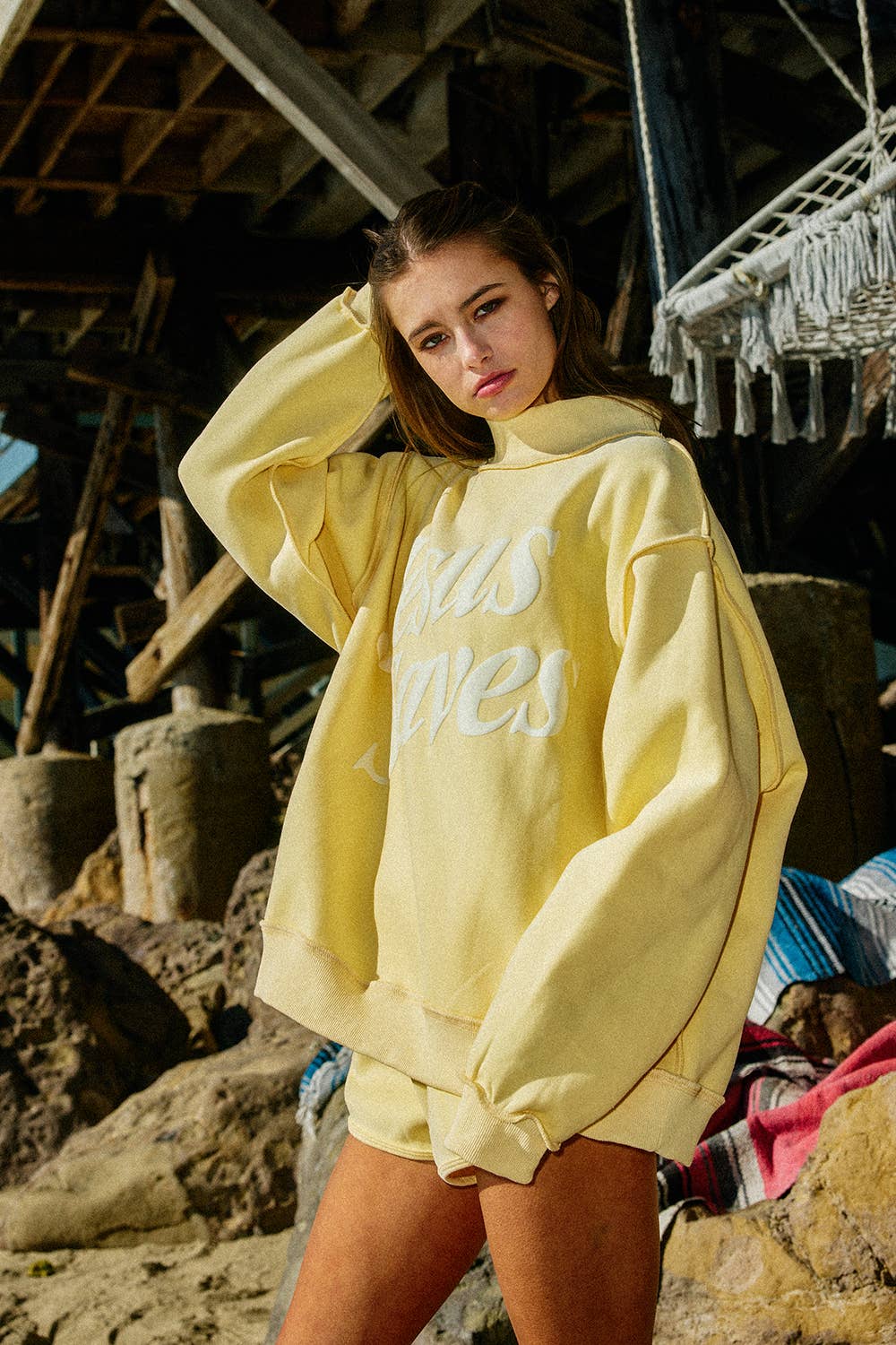 'JESUS SAVES' Mock Neck Sweatshirt