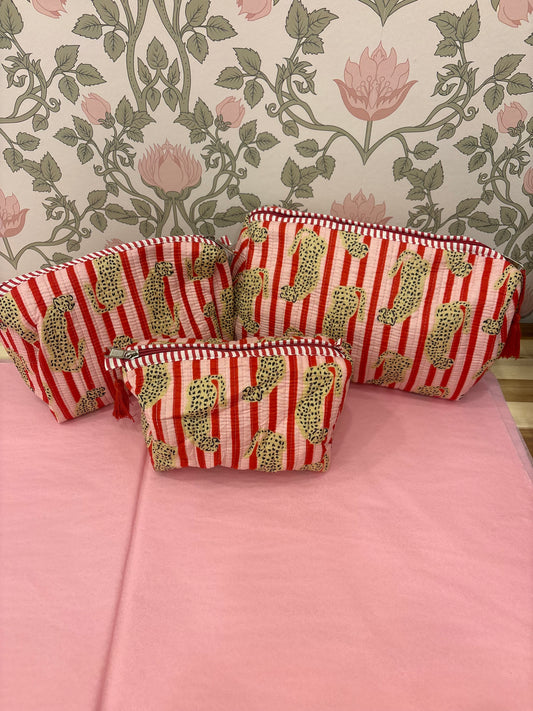 Pink and Red Cheetah Cosmetic Bag