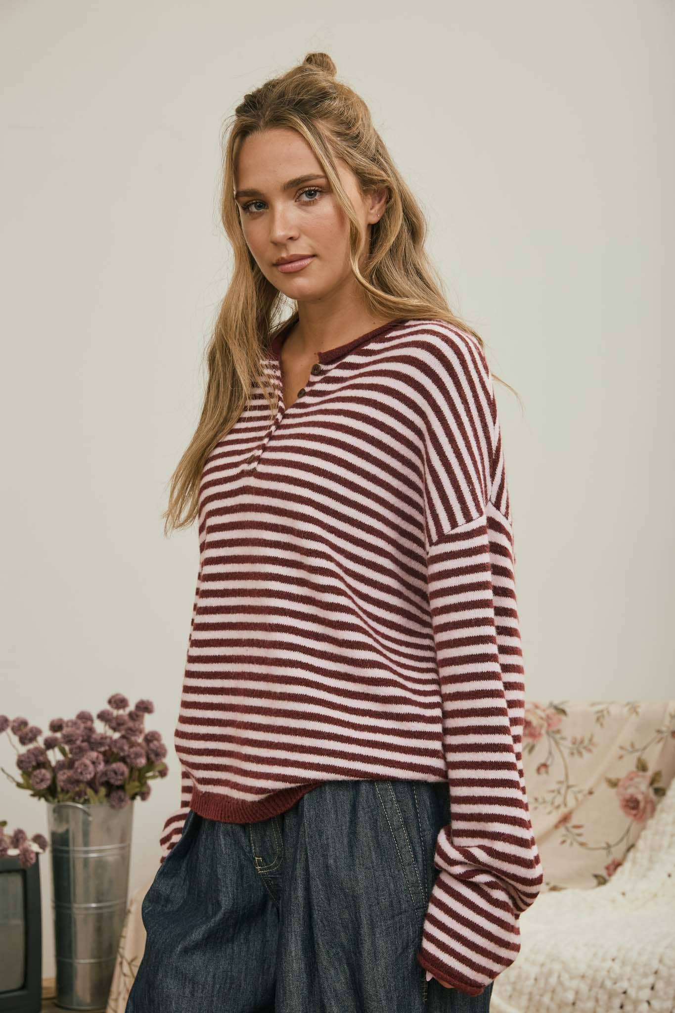 Henley Stripe Top