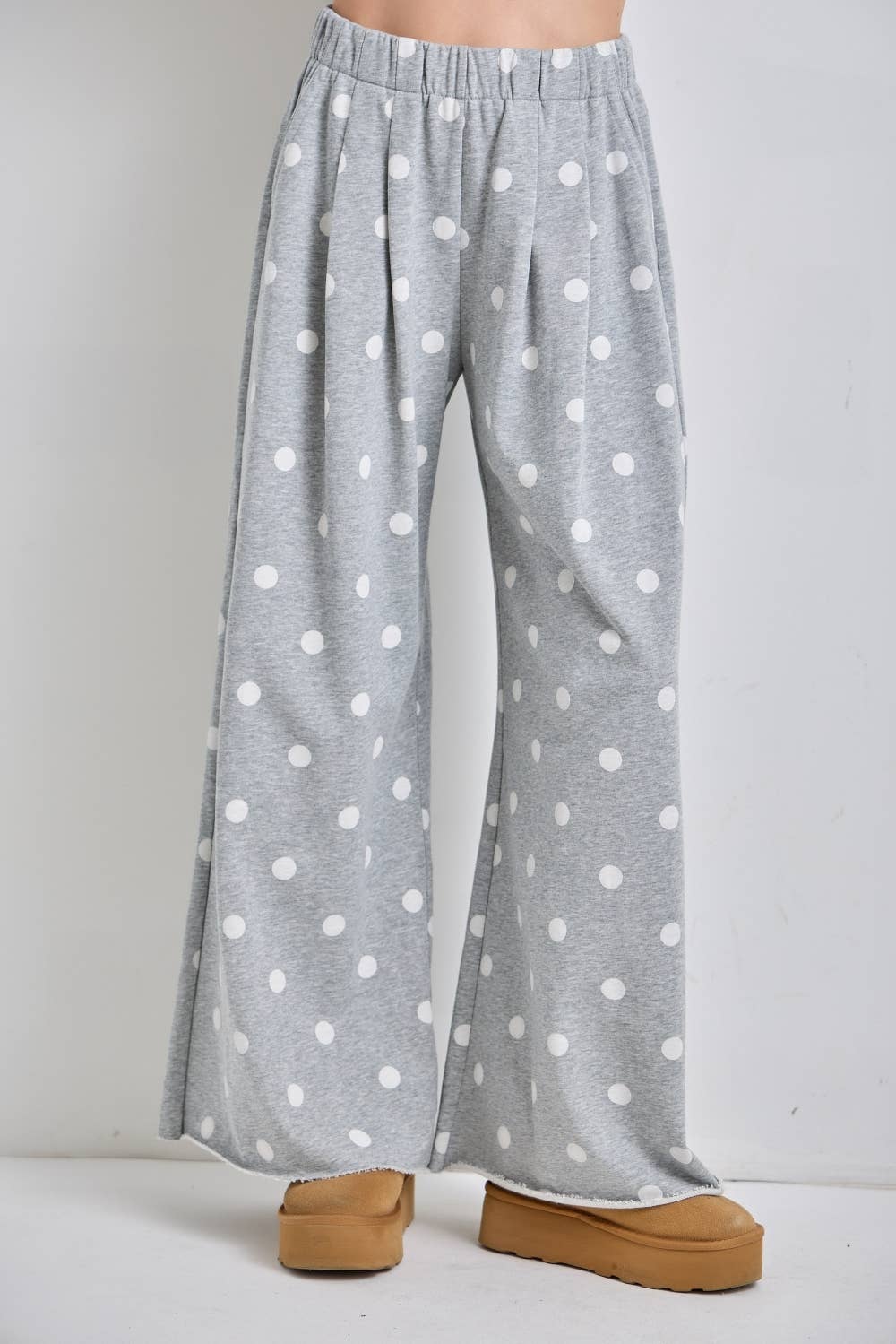 Polka Dot Print Wide-Leg Knit Lounge Pants