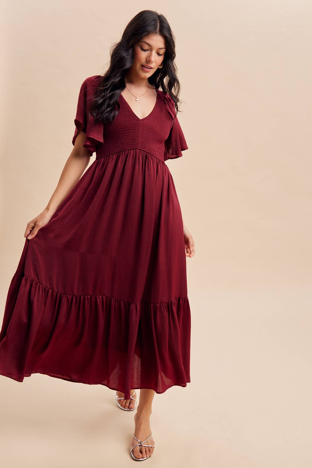 Smocked Satin Dress