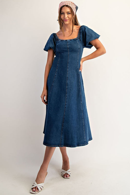 Puff Sleeve Denim Dress
