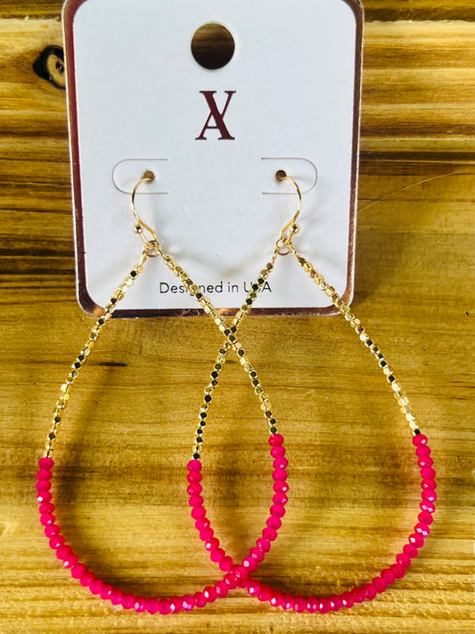 Hot pink beaded hoop