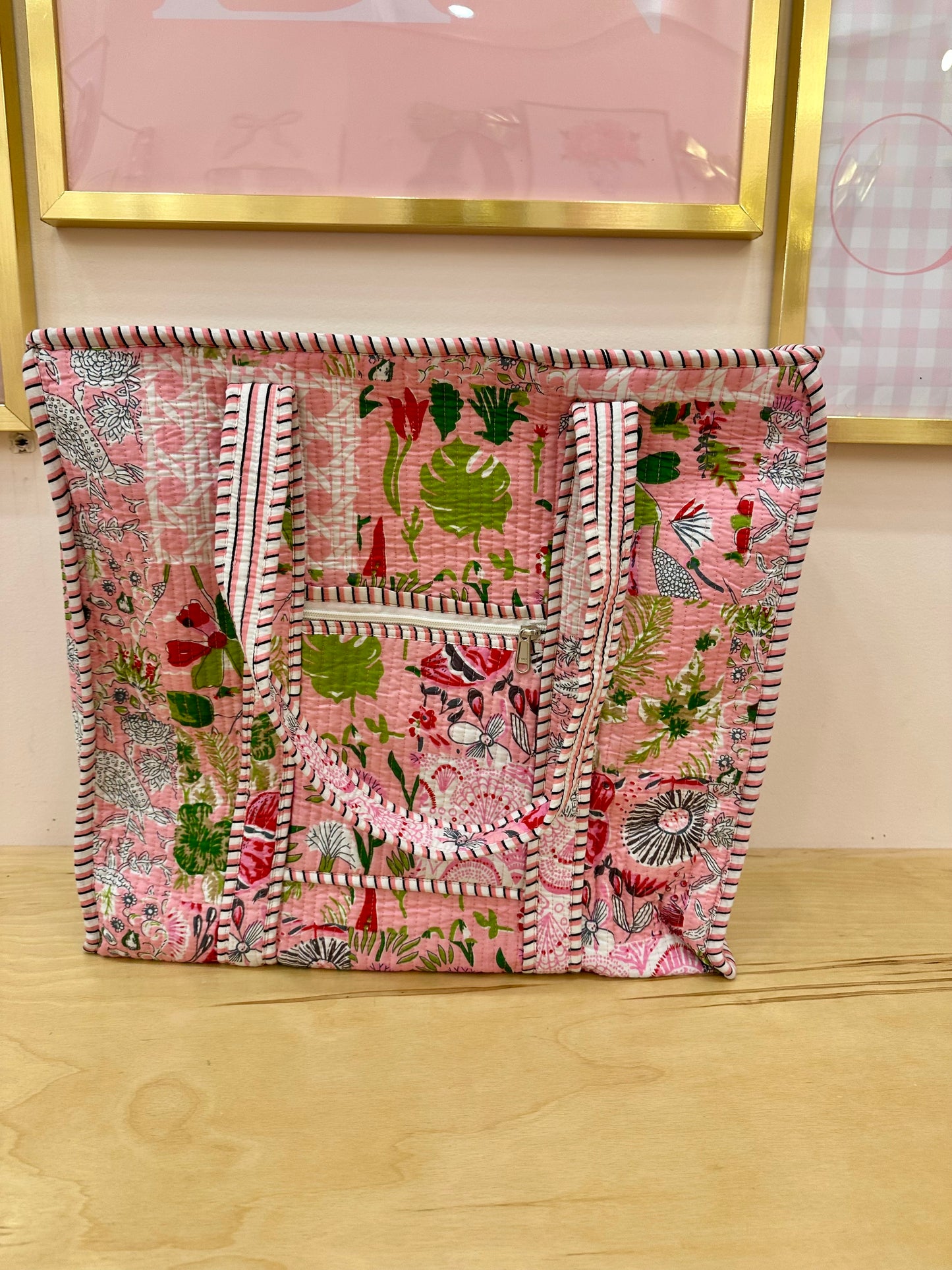 Pink Floral Quilt Bag