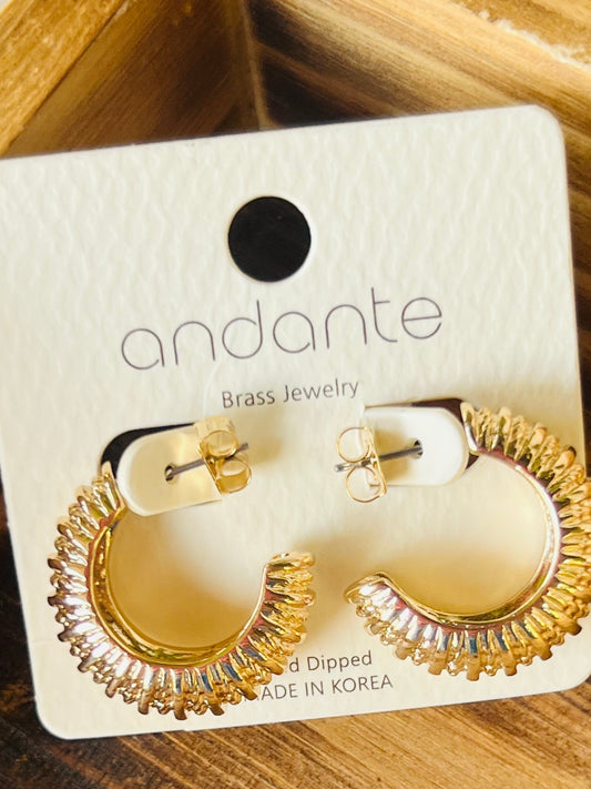 Textured Wave Gold Hoops