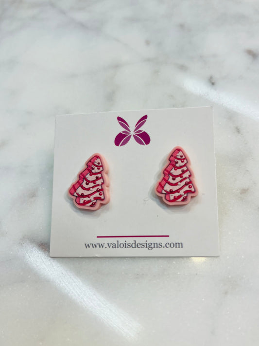 Pink Christmas Tree Cake Earrings