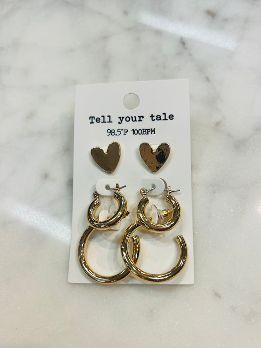 Gold Heart and Hoop Earring Set
