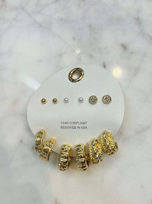 Textured Gold Hoop and Stud Set