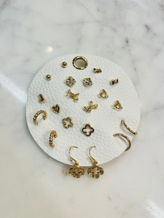Gold Studs and Hoop Earring Set