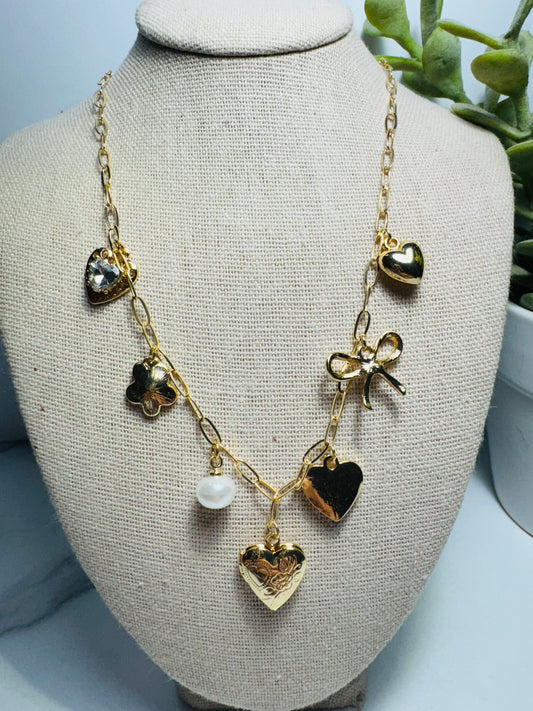 Gold Hearts & Bow Charm