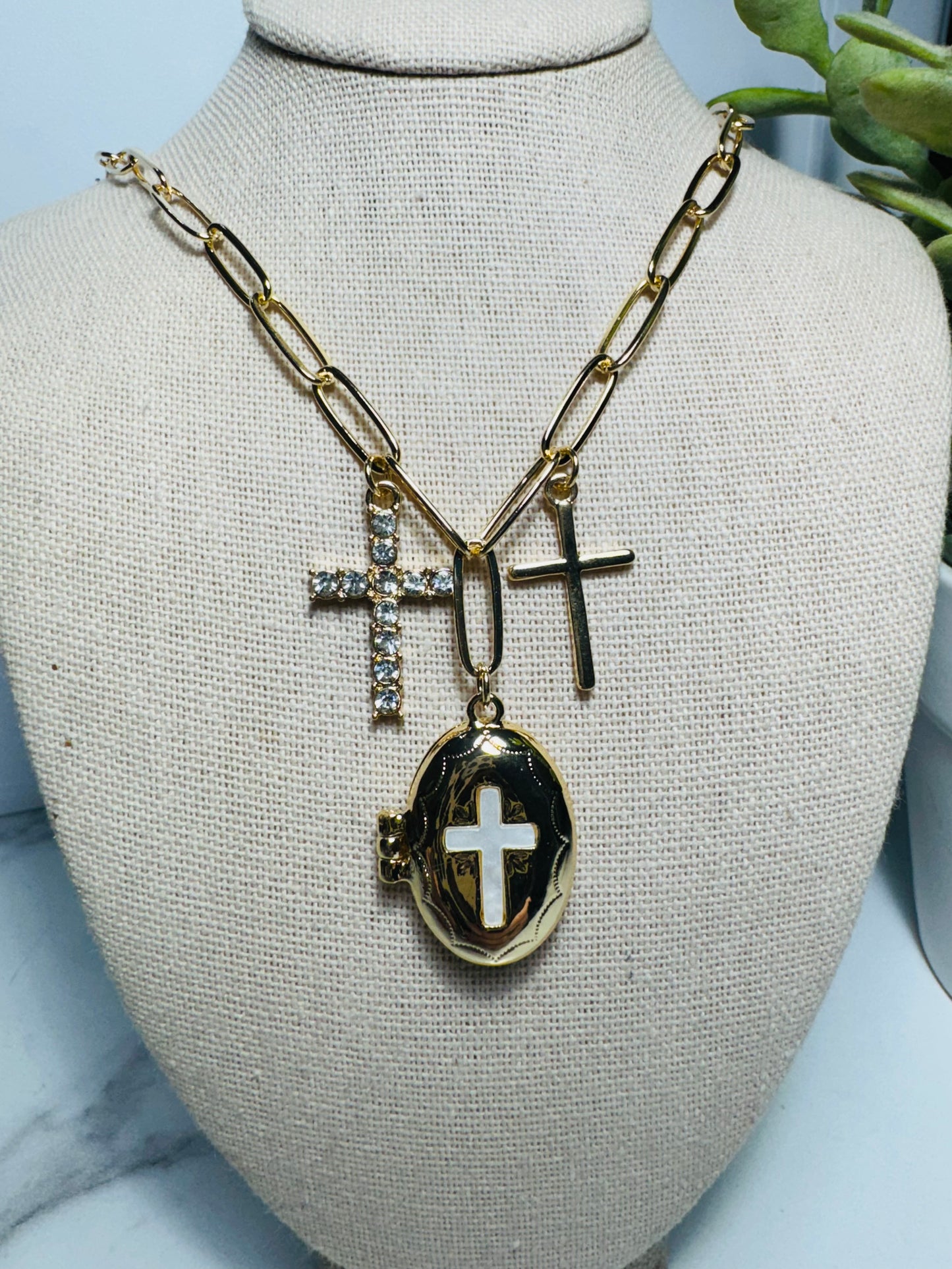 Gold Cross Locket Charm